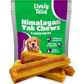 Healthy Yak Cheese Himalayan Chews, All-Natural & High in Protein, Odorless & Long Lasting Yak Chews for Large Dogs & Medium Dogs, Yak Cheese Dog Chews for Aggressive Chewers, 4 Large Pieces.