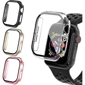 حافظة مكونة من 4 قطع لساعة Apple مع واقي شاشة زجاجي مقوى مدمج لساعة Apple 2-8، غطاء ممتص للصدمات رفيع لساعة iWatch مقاس 38 ملم