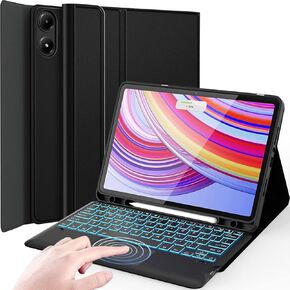 Touchpad Keyboard Case for Xiaomi Redmi Pad Pro 12.1 Inch 2024/Xiaomi Poco Pad 12.1", 7 Colors Backlit, Detachable Bluetooth Wireless Trackpad Keyboard & Slim PU Stand Cover with Pencil Holder