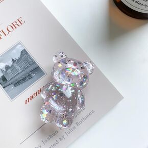 Clear Mobile Phone Finger Holder Mobile Phone Cartoon Foldable Epoxy Sequins 3D Cute Bear Shaped Phone Grip Tok Folding Bracket for Desktop Mobile Phone Cell Phones and Accessories Cell Phone Grips