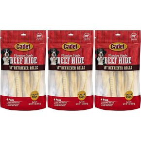 Cadet 3 Pack of Premium Grade Beef Hide Retriever Rolls, 4 10-Inch Dog Chews Each3
