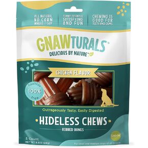 Hideless Chews Ribbed Bones | for Medium Dogs | Rawhide Free, Pumpkin, Psyllium Husk and Chicory Root for Easy Digestion and Overall Gut Health (5 Bones, Chicken)