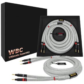WORLDS BEST CABLES 15 Foot Ultimate - 7 AWG - Ultra-Pure OFC – Extra Premium Audiophile HiFi Speaker Cable Pair with Eminence Gold Banana Plugs & Silver Tweed Jacket