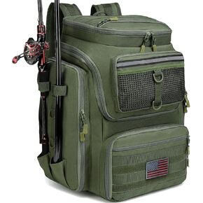 HAMBOLY Fishing Backpack with Rod Holders, 40L Tackle Box Backpack for Fishing Gear, Waterproof Fishing Tackle Bag for Men