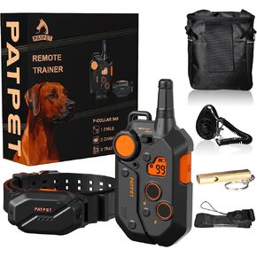 PATPET Dog Training Collar, 1.2 Mile Range 101 Training Levels Dog Shock Collar with Remote Control (15-150 lbs), Waterproof 100% Safe E Collar for Large Breed for Dogs Black with Vivid Orange
