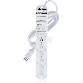 Leviton 5306M-2S7 Medical Grade Surge Protective Power Strip, 20-Amp, 125-volt, 6-Outlets, 7-Feet Cord Length