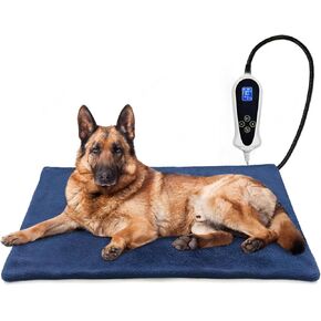Cat Heating Pad, Round-16 in, Heated Cat Bed with Smart Thermostat Switch, Waterproof, Upgraded Adjustable Controller, Adjustable Temperature for Dogs & Cats, Blue Stripe