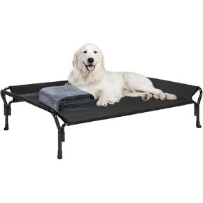 بطانية Veehoo الناعمة المهدئة للكلاب + سرير كلب مرتفع مع حاجز حماية ومسند رأس منحدر، تيسلين قابل للتنفس، أقدام غير قابلة للانزلاق، سرير كلب مرتفع مبرد، سرير أريكة للكلاب قابل للغسل للداخل والخارج، مقاس XL، أسود in Kuwait