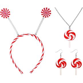 4 Piece Candy Costume Accessories Mini Top Hat Feathers Headband Sweet Rainbow Necklace Lollipop Earrings for Women Girls Photo Props Candy Theme Party Cosplay Outfit Accessories