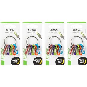 Nite Ize Keyring S-Biner - Key Holder Clip with Lightweight Carabiners - Key Organizer Accessories - Small Multicolor S-Biners & Stainless Steel Ring for Keys - 4 Pack