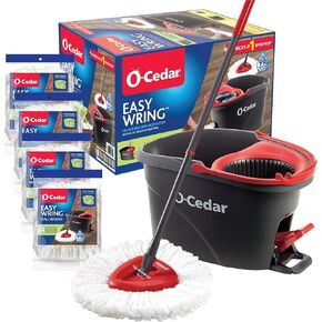 O-Cedar Easywring Microfiber Spin Mop & Bucket Floor Cleaning System with 4 Extra Refills,Red, Gray