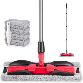 Microfiber Hardwood Floor Mop for Floor Cleaning- MEXERRIS 360 Rotating Microfiber Dust Mop Wet Mops for Floor Cleaning with Adjustable Handle, 4 Reusable Washable Mop Pads Cloth and 1 Scraper