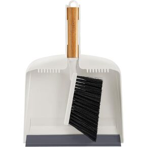 SUBEKYU Dustpan and Brush Set with Bamboo Handle, Hand Mini Broom and Dustpan Set, Small Broom and Dustpan Set for Kitchen/Desktops/Bedroom, White, 1 Set