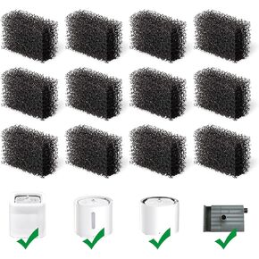 12 Pack Cat Water Fountain Sponge Filters, Replacement Foam Filters for 67oz/2L Pet Fountain 65oz/1.85L Dog Drinking Fountain