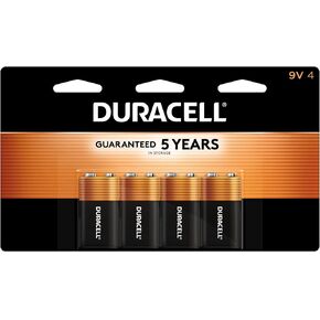 Duracell Coppertop 9V Battery, 4 Count Pack, 9-Volt Battery with Long-lasting Power, All-Purpose Alkaline 9V Battery for Household and Office Devices