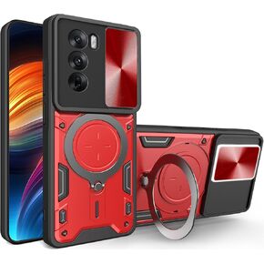 Ysnzaq Armor Case for Oppo Reno 12 Pro (Not 12), Military Grade Shockproof Protective Phone Case with Magnetic Coil Bracket for Oppo Reno 12 Pro CQ Black