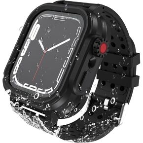 OWKEY Waterproof Apple Watch Case 45MM Series 8| 7 with 3PCS Premium Soft Silicone Band, Dropproof Shockproof Impact Resistant Rugged Protective iWatch Case Bulit-in Screen Protector