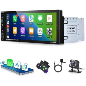 EKAT Single Din Carplay Radio with Wired Android Auto - 6.86 Inch Touchscreen Car Stereo with EQ, Mirror Link, TF Card, Steering Wheel Control, AUX-in + 12 LED Backup Camera