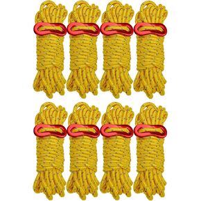 4mm Guy Lines Ultralight Tent Cords Reflective Nylon Paracord Camping Guylines Ropes with Aluminum Adjuster Tensioner for Tent Tarp Camping Hiking Outdoor Activity, 8Pack (Green)