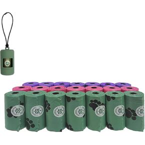 Dog poop bags, 315 Counts pet waste bags with dispenser, 21 Rolls, 100% Biodegradable, Scented poop bags for dogs and cats, Eco-friendly, Leak-proof,Pink,Purple, Green