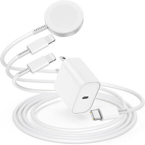 3 in 1 iWatch Charger for Watch Series, Wireless Magnetic Watch Charger Cable 6FT with 20W iPhone Fast Charger Block Charging for iPhone/iWatch/iPad/Airpods and More