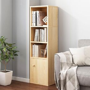 IOTXY Small Narrow Corner Bookcase - 71 Inches Tall Gap Freestanding Storage Cabinet, 8 Lattices Open Shelves Tower Rack, Cubes Bookshelf in Oak