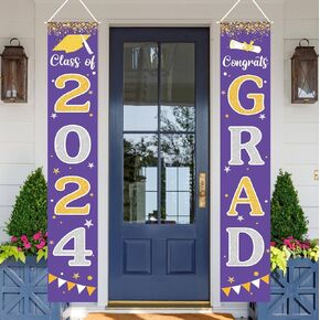 Graduation Decorations 2023 GRAD Banner Porch Door Sign Welcome Banner For Indoor Outdoor Wall Indoor Outdoor Graduation Decorations Class of 2023