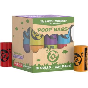Earth Friendly Extra Thick and Strong 18 Dog Poop Bags, Odor Blocker, 324 Count