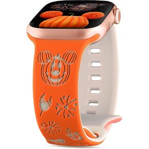 Halloween Cartoon Engraved Bands Compatible with Apple Watch Band 40/38/41/42/49/45/44/46mm Women, Two-Tone Cute Soft Silicone Stylish Sport Strap for iWatch Series 10/9/8/7/6/5/4/3/2/1/SE