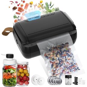 Mini Vacuum Sealer, Electric Mason Jar Vacuum Sealer Kit, 10 in 1 Mini Bag Sealer with Cutter, Vacuum Sealer Machine for Wide and Regular Mouth Marson Jar, Plastic Bags, Dry/Moist Food - White