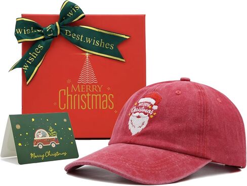 Christmas Hats for Adults with Gift Box, Adjustable Santa Baseball Cap, Embroidered Xmas Baseball Hat in Kuwait