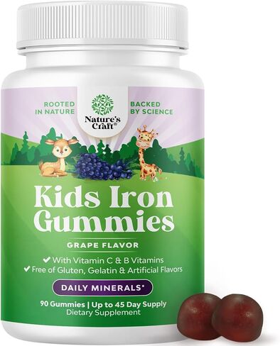 Tasty Kids Multivitamin with Iron Gummy - Gentle Iron Gummies for Kids and Toddlers with Vitamin C & B Complex - Non Constipating Iron Supplements for Kids - Vegan Non GMO & Gluten Free (60 Count) in Kuwait