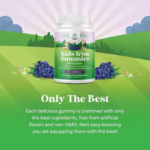 Tasty Kids Multivitamin with Iron Gummy - Gentle Iron Gummies for Kids and Toddlers with Vitamin C & B Complex - Non Constipating Iron Supplements for Kids - Vegan Non GMO & Gluten Free (60 Count) in Kuwait