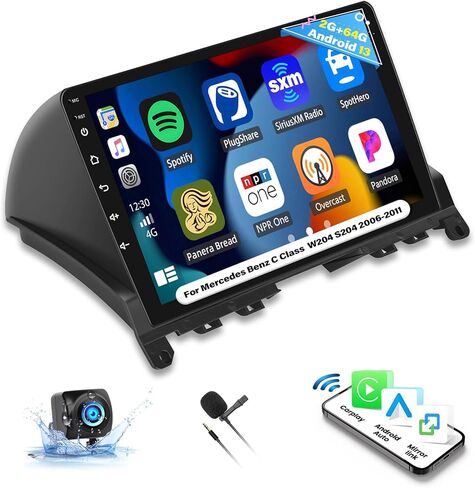 2G + 64G Android 13 ستيريو سيارة لمرسيدس بنز C الفئة 3 W204 S204 2006-2011 CarPlay Andriod Auto 9 بوصة بلوتوث شاشة لمس GPS ملاحة WiFi مرآة وصلة FM وحدة رأس + كاميرا احتياطية ميكروفون in Kuwait