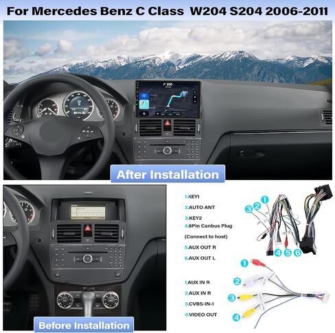 2G + 64G Android 13 ستيريو سيارة لمرسيدس بنز C الفئة 3 W204 S204 2006-2011 CarPlay Andriod Auto 9 بوصة بلوتوث شاشة لمس GPS ملاحة WiFi مرآة وصلة FM وحدة رأس + كاميرا احتياطية ميكروفون in Kuwait