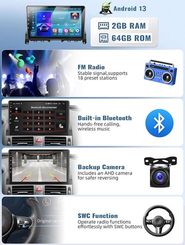 2G + 64G Android 13 ستيريو سيارة لمرسيدس بنز C الفئة 3 W204 S204 2006-2011 CarPlay Andriod Auto 9 بوصة بلوتوث شاشة لمس GPS ملاحة WiFi مرآة وصلة FM وحدة رأس + كاميرا احتياطية ميكروفون in Kuwait