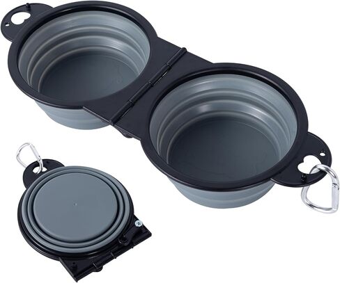 SLSON Collapsible Dog Dual Bowls Reinforced Rim 180 Degrees Flip Over Foldable Double Bowl with Lock Clips More Stable Dog Travel Bowls Pet Food Water Feeder (Blue) in Saudi Arabia