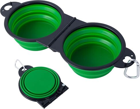 SLSON Collapsible Dog Dual Bowls Reinforced Rim 180 Degrees Flip Over Foldable Double Bowl with Lock Clips More Stable Dog Travel Bowls Pet Food Water Feeder (Blue) in Saudi Arabia