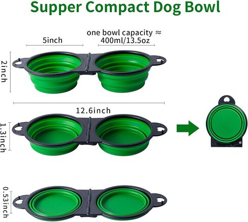 SLSON Collapsible Dog Dual Bowls Reinforced Rim 180 Degrees Flip Over Foldable Double Bowl with Lock Clips More Stable Dog Travel Bowls Pet Food Water Feeder (Blue) in Saudi Arabia