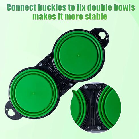 SLSON Collapsible Dog Dual Bowls Reinforced Rim 180 Degrees Flip Over Foldable Double Bowl with Lock Clips More Stable Dog Travel Bowls Pet Food Water Feeder (Blue) in Saudi Arabia