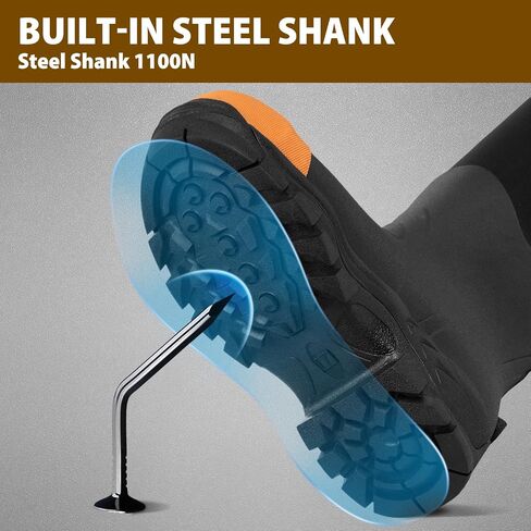 Rubber Work Boots for Men with Steel Toe, 1100N Puncture-Proof Hunting Boots with 7mm Neoprene Waterproof and EVA Midsole, Adjustable Back Gusset, Ideal for Hunting, Work, and Farming Size 7-14 in Kuwait