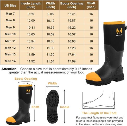 Rubber Work Boots for Men with Steel Toe, 1100N Puncture-Proof Hunting Boots with 7mm Neoprene Waterproof and EVA Midsole, Adjustable Back Gusset, Ideal for Hunting, Work, and Farming Size 7-14 in Kuwait