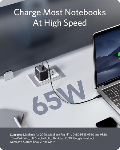 شاحن Anker Nano II USB-C بقدرة 65 وات، وشحن سريع GaN II، ومحول طاقة مدمج لأجهزة MacBook وiPhone 13/14/15 وSamsung Galaxy وiPad Pro وAirPods وأجهزة الكمبيوتر المحمولة USB-C والمزيد، يتضمن حقيبة سفر in Saudi Arabia