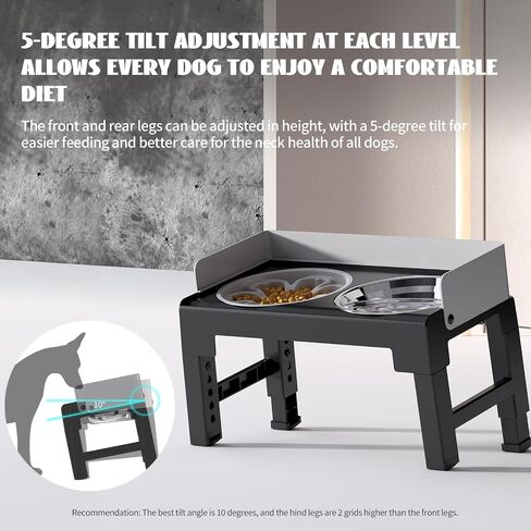 PAKEWAY Elevated Dog Bowls, Spill Proof, Tiltable Dog Feeder with 1 Stainless Steel Bowls &1 Slow Feeder Dog Bowls, 6 Height Adjustable Raised Dog Bowls Stand for Medium Large Dogs in Saudi Arabia
