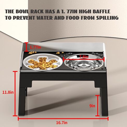 PAKEWAY Elevated Dog Bowls, Spill Proof, Tiltable Dog Feeder with 1 Stainless Steel Bowls &1 Slow Feeder Dog Bowls, 6 Height Adjustable Raised Dog Bowls Stand for Medium Large Dogs in Saudi Arabia