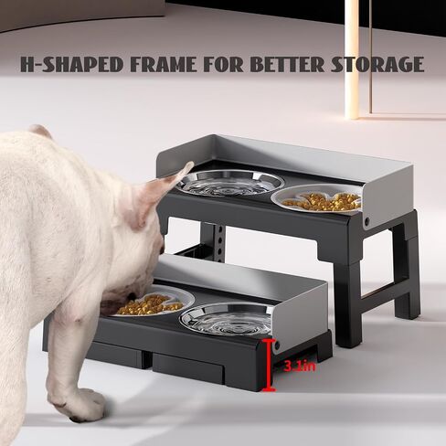 PAKEWAY Elevated Dog Bowls, Spill Proof, Tiltable Dog Feeder with 1 Stainless Steel Bowls &1 Slow Feeder Dog Bowls, 6 Height Adjustable Raised Dog Bowls Stand for Medium Large Dogs in Saudi Arabia