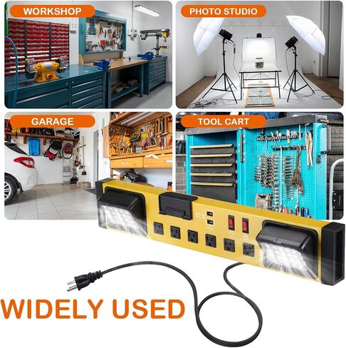 قطاع طاقة بـ 6 منافذ مع ضوء عمل LED، شريط طاقة معدني عالي التحمل مثبت على الحائط مع سلك 6FT 14/3 AWG، ومنفذي USB، وقاطع دائرة 15 أمبير لورشة عمل المرآب والمكاتب المنزلية in Kuwait