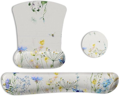 MOSISO Wrist Rest Support for Mouse Pad&Keyboard Set, Ergonomic Mousepad&Coaster Non-Slip Base Home/Office Pain Relief&Easy Typing Cushion with Neoprene Cloth&Memory Foam, Watercolour Gentle Flower in Saudi Arabia