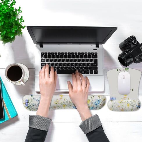 MOSISO Wrist Rest Support for Mouse Pad&Keyboard Set, Ergonomic Mousepad&Coaster Non-Slip Base Home/Office Pain Relief&Easy Typing Cushion with Neoprene Cloth&Memory Foam, Watercolour Gentle Flower in Saudi Arabia