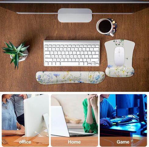 MOSISO Wrist Rest Support for Mouse Pad&Keyboard Set, Ergonomic Mousepad&Coaster Non-Slip Base Home/Office Pain Relief&Easy Typing Cushion with Neoprene Cloth&Memory Foam, Watercolour Gentle Flower in Saudi Arabia